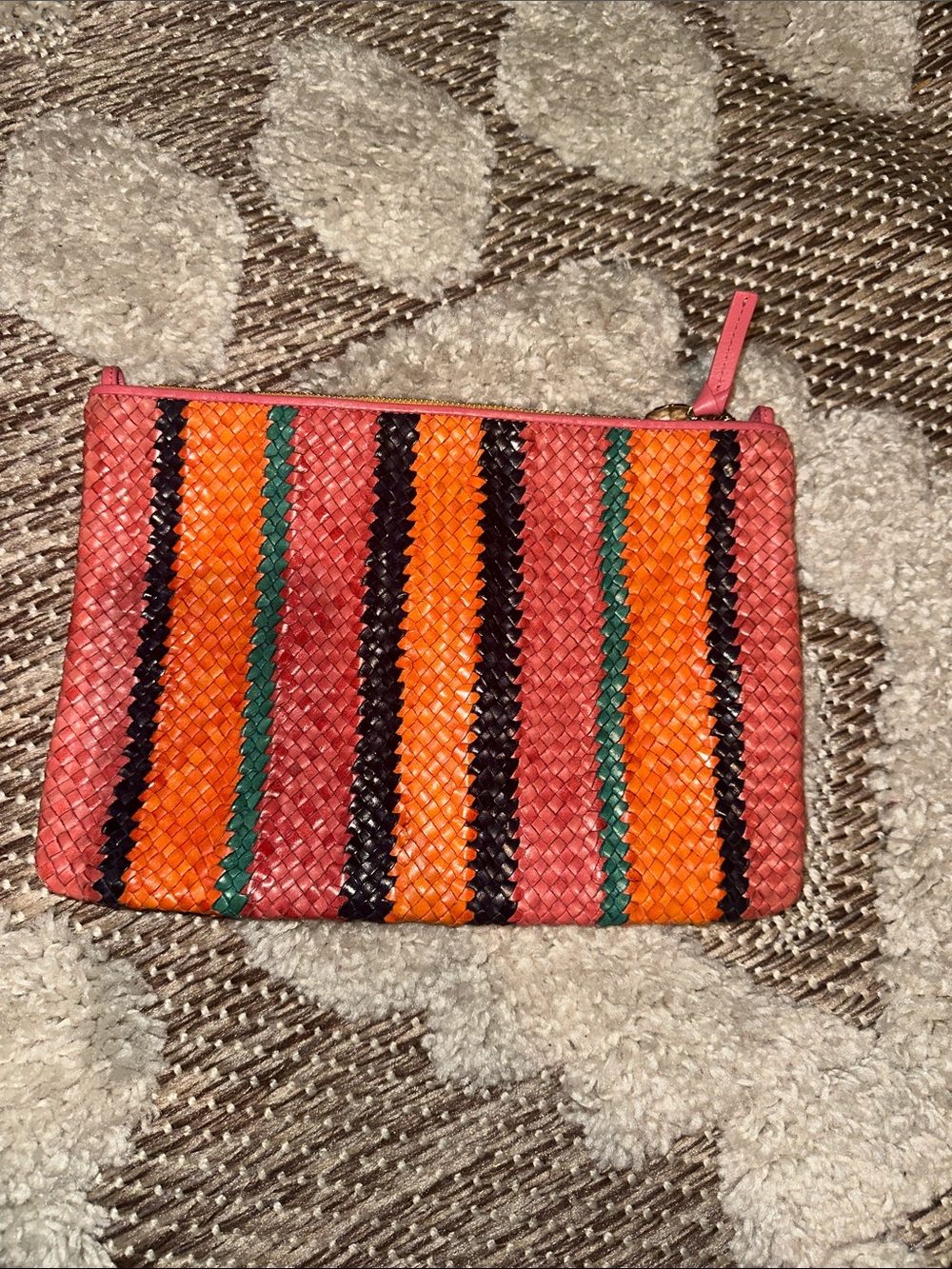 Clare V Woven Stripe Zip Pouch - Coral, Orange & Green